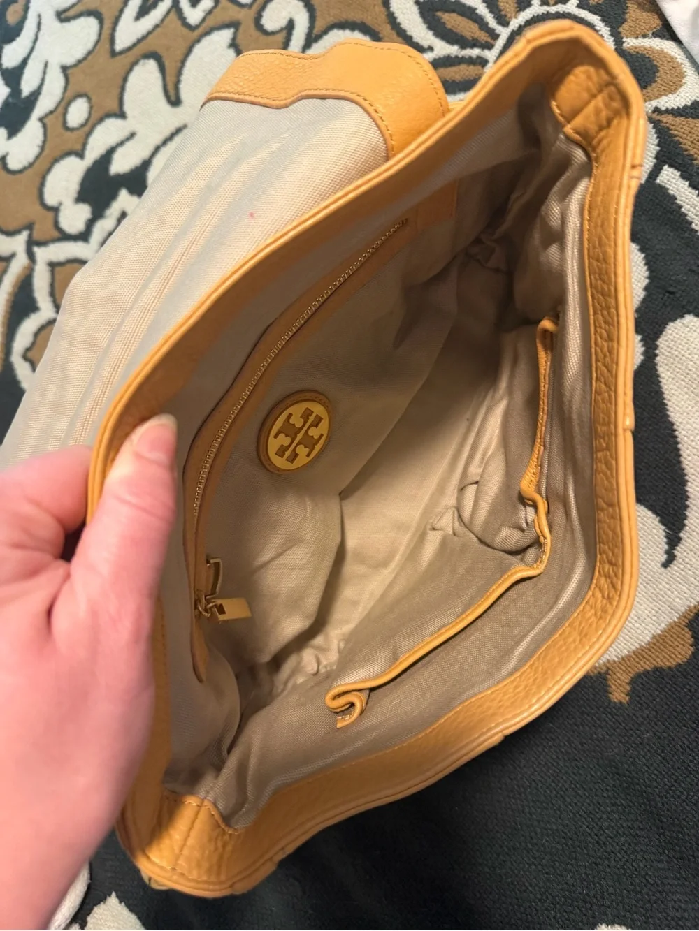 Tory Burch Camel/Tan Pebbled Leather Shoulder Bag with Gold Chain